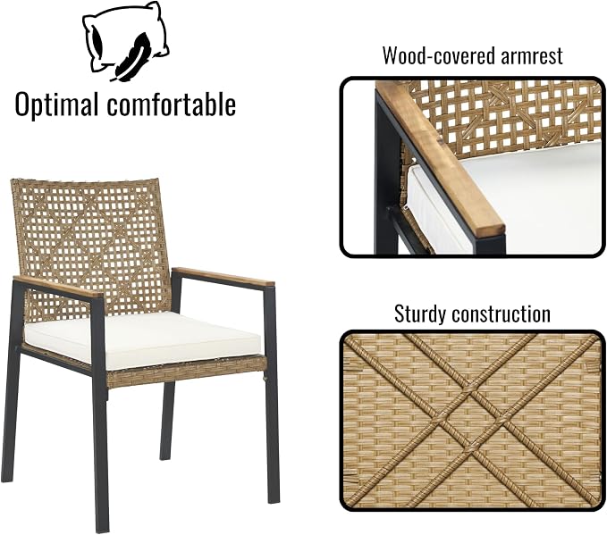 5-Piece Outdoor Patio Furniture Dining Set, All-Weather Rattan Conversation Set with Umbrella Hole, Weather Resistant Table and Chairs for Garden/Backyard Deck (Yellow)
