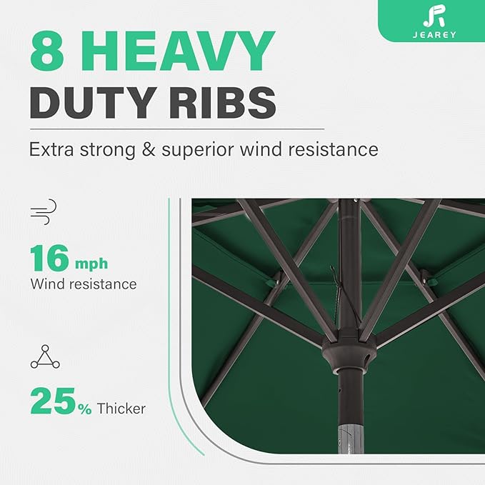 JEAREY 9' 2-Tiers Patio Umbrellas Outdoor Table Market Umbrella w/Push Button Tilt/Crank, 8 Sturdy Ribs, UV Protection Waterproof Sunproof(Dark Green)