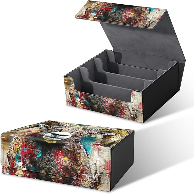 Large Card Deck Box for MTG, Fits 1200+ Sleeved Cards, PU Leather Storage Case with Strong Magnetic Closure, Multiple Colors for TCG CCG Baseball Card Collections, Brown Bighorn Sheep