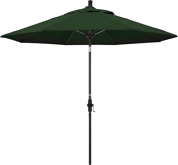 California Umbrella 9' Round Aluminum Pole Fiberglass Rib Market Umbrella, Crank Lift, Collar Tilt, Bronze Pole