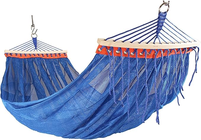 Camping Hammock Bed Hanging Rope Swing Camping Hammock Ice Mesh Thickened Webbing Fixed Outdoor Furniture Leisure Sleeping Summer Travel Hammock Swing (Color : Blue)