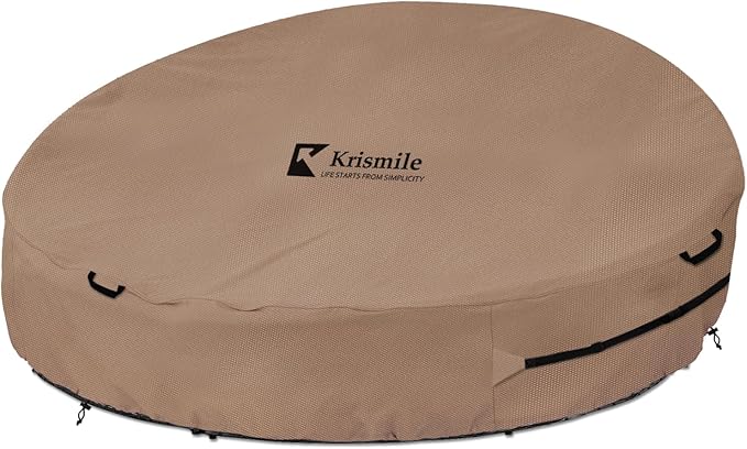 Heavy Duty 600D Waterproof Outdoor Daybed Cover for 75" Round Patio Sofa - UV-Resistant All-Weather Protection Furniture Cover with Air Vent, Fits 75" Dia x 35"/16" H (Brown)