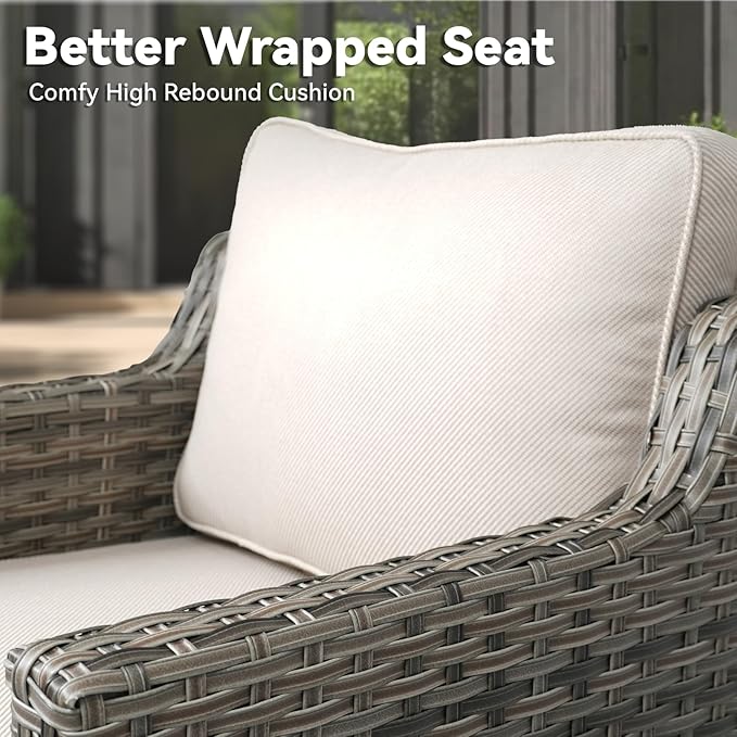 Patio Wicker Chairs Swivel Rocker-Outdoor Swivel Rocker Chair Set of 4 with All Weather Wicker Glider Rocker Set, PE Rattan Swivel Rocking Chair with 2 Side Table for Balcony Deck Porch Grey/Beige