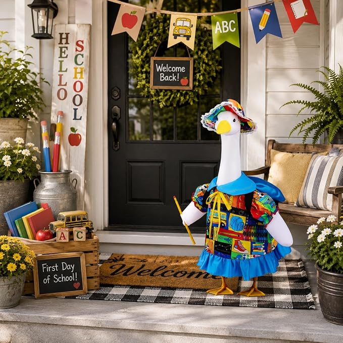 Cute Students Goose Outfits, 23 inch Back to School Porch Goose Outfit, First Day of School Goose Clothes for Classroom Decor, Outdoor Lawn, Yard, Patio