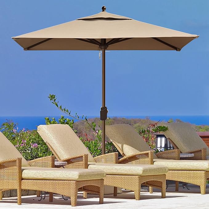 EliteShade USA 10-Year-Non-Fading 6x6Ft Square Market Patio Umbrella, UPF 50+ UV Protection Performance Sun Umbrella, Heavy Duty Commercial Grade Outdoor Table Umbrella with Crank, Windproof Vented Top for Garden, Pool, Deck and Outdoor Playsets, Heath...