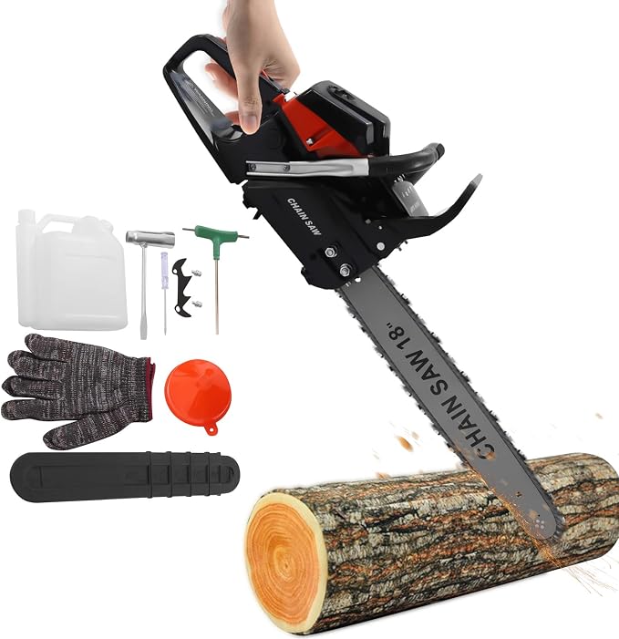 18 inch Gas Powered Chainsaw, 58CC Gasoline Chain Saw, 2-Cycle Gas Powered Chain Saws, Handheld Chainsaws for Trees, Wood Farm, Home Garden Cutting