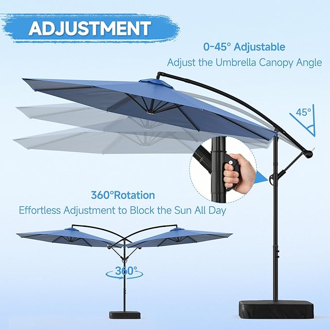 SUNYRISY 10ft Outdoor Patio Umbrella with Base Included, Large Cantilever Offset Umbrella with Sandbag Base Included for Deck, Pool, Porch, and Backyard Shade, Easy to Tilt and Crank