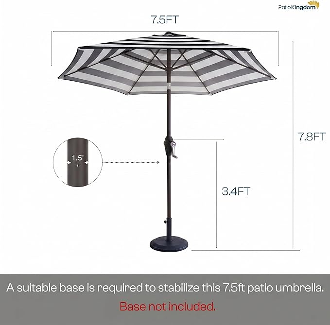7.5ft Patio Umbrella, Outdoor Table Market Umbrella with Smooth Crank Lift, 6 Windproof Fiberglass Ribs, UPF50+ UV Protection for Deck, Pool, Garden and Backyard