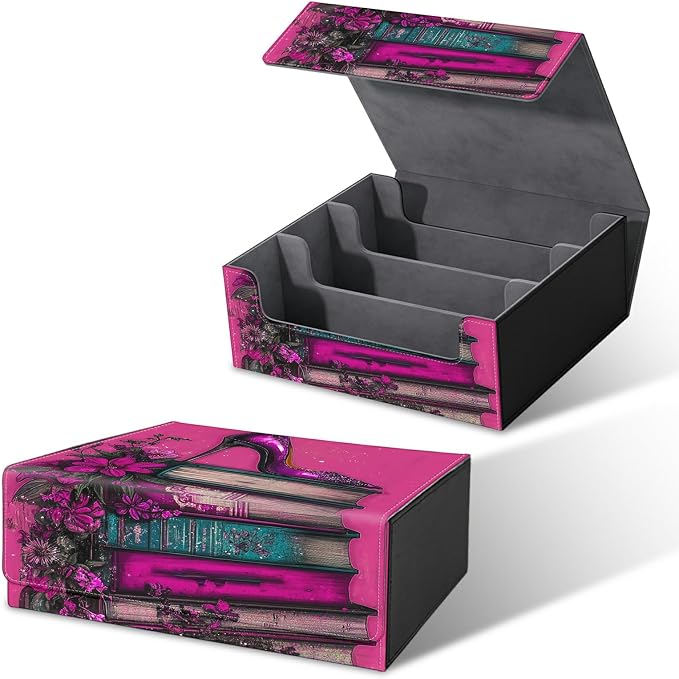 Card Deck Box for MTG, Cards Storage Box Fits 120+ Sleeved, Leather Big Size Strong Magnetic Closing Case for Board Games Magic TCG CCG Baseball Collection Women Man, Pink High Heels