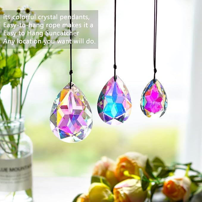 3 Pcs Colorful Bauhinia Crystal Prisms Suncatcher Chandelier Window Decor | Colorful Bauhinia Crystal Prisms Suncatcher Rainbow Maker 2 2.5 3 Inch for Window Chandelier Tree Decor
