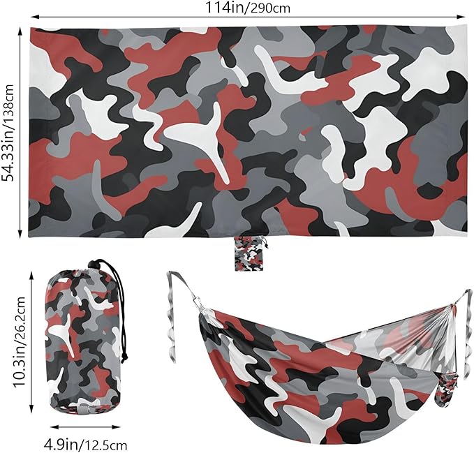 Camouflage Grey Red Black Art 330lb Capacity Outdoor Hammock with Tree Straps Backyard Hammock for Indoor Outdoor Patio soporte para hamacas para adultos