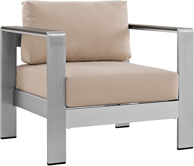Modway Shore 4-Piece Aluminum Outdoor Patio Furniture Set in Silver Beige