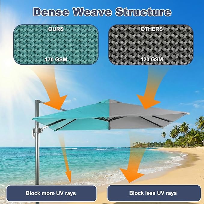 BPS 10'x10' Cantilever Umbrella Replacement Canopy for 8 Ribs Square Offset Umbrella, Outdoor Canopy Replacement for Patio Parasol, Canopy Only