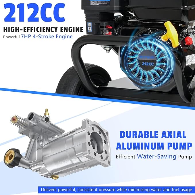 3600PSI Gas Powered Pressure Washer, 212CC/2.3GPM/7HP/4-Stroke Portable Gas Power Washer with 5 Quick Connect Nozzles, 30FT Hose with Reel, Soap Tank, Gas Pressure Washer for Car Driveway Paint Prep