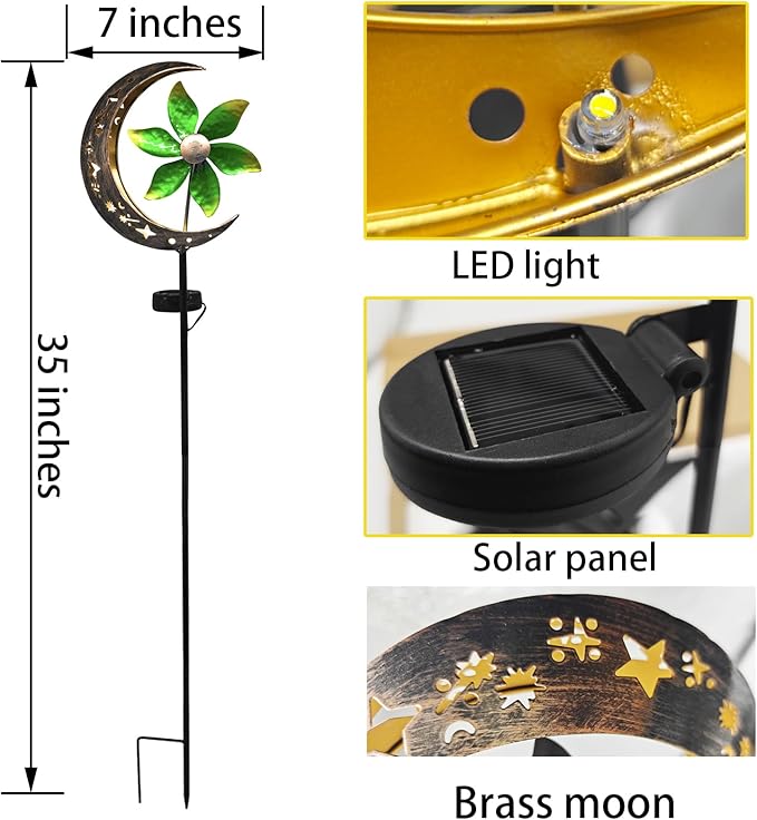 Solar Moon Garden Decoretive Lights with Windmill Metal Stake Outdoor Path Lights Waterproof Landscape Lighting for Yard Patio Pathway