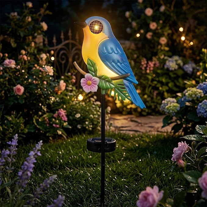 Solar Stake Lights Outdoor - Waterproof Blue Bird Dynamic Eyes Decor Lights for Pathway Lawn Patio Decorative Yard Art Ornaments Thank Birthday Gifts for Women Men Mom Grandma Dad Wife