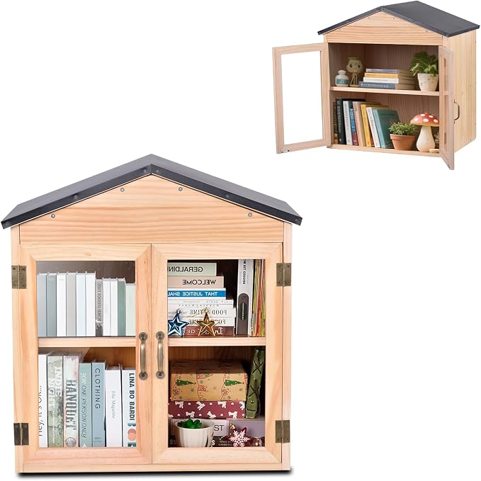 Outdoor Library Book Box - Outdoor Wood Cabinet Library Boxes,Literature Exchange Kit Outside Book Storage for Public Spaces Schools Community Neighborhood