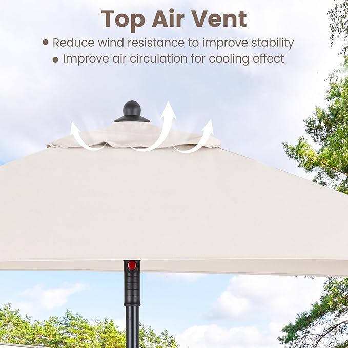 HAPPYGRILL 7 ft Square Patio Umbrella, Outdoor Table Umbrella with Push Button Opening & Top Ventilation, Outdoor Market Shade Parasol with 4 Metal Ribs for Porch, Garden, Apartment, Deck