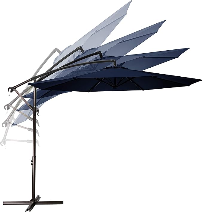 MEWAY 10ft Outdoor Umbrella Patio Offset Cantilever Umbrella, Hanging Umbrella with Crank & Cross Base, Market Umbrella UV Protection Waterproof for Deck Pool