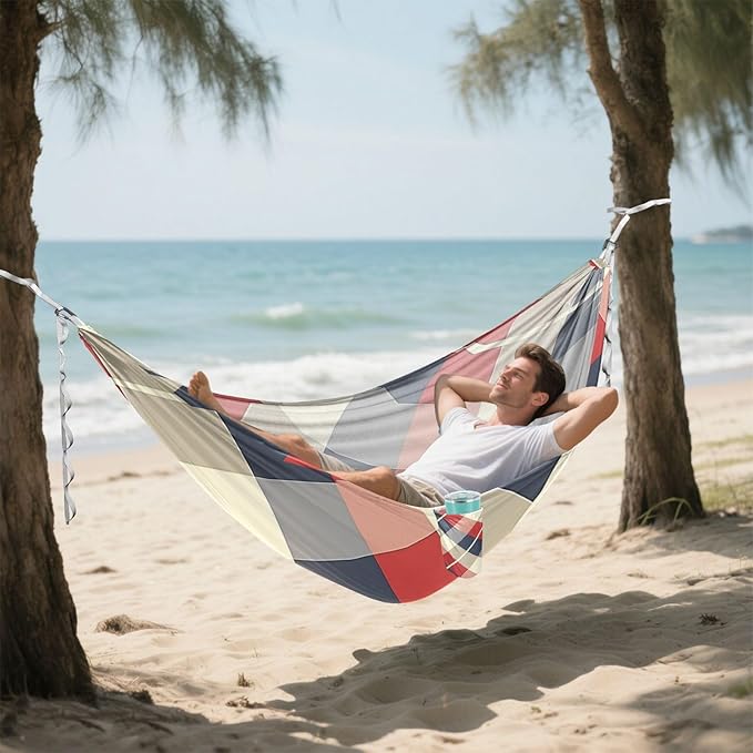 Red Blue and White Plaid Pattern 330lb Capacity Outdoor Hammocks with Portabl Carry Bag Fabric Hammock for Indoor Outdoor Patio amacas para patios con Base de adultos