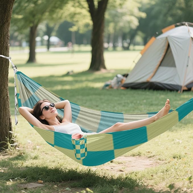 Teal Khaki Checker Plaid 330lb Capacity Hammocks with Portabl Carry Bag Portable Hammock for Outside Beach Patio Garden accesorios para campamento