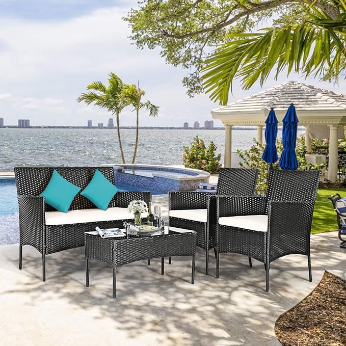 DORTALA 8 Pieces Patio Furniture Set, Rattan Conversation Set with Coffee Table & Cushions, Outdoor Wicker Sofa Set for Poolside, Backyard, Beige