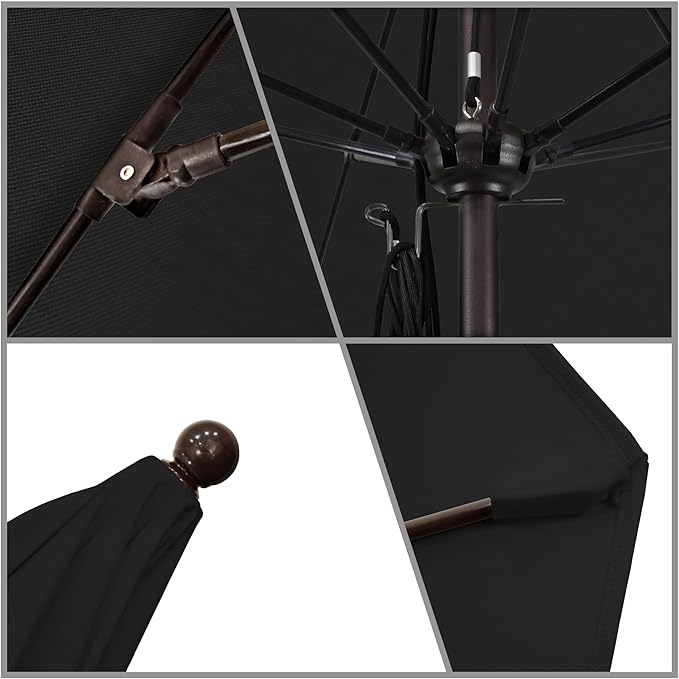 California Umbrella 11Ft Commercial Grade Sunbrella Fabric Market Umbrella, Pulley Lift, Aluminum/Fiberglass, 2mm pole wall, Bronze Frame, Black Fabric