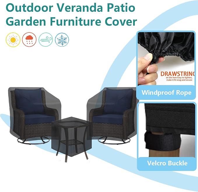 3 Piece Outdoor Veranda Patio Garden Furniture Cover Set with 420D Waterproof Fabric, Patio Furniture Covers Set with Windproof Buckle Strap Fit for Outdoor Wicker Rattan Chair Sets, Grey