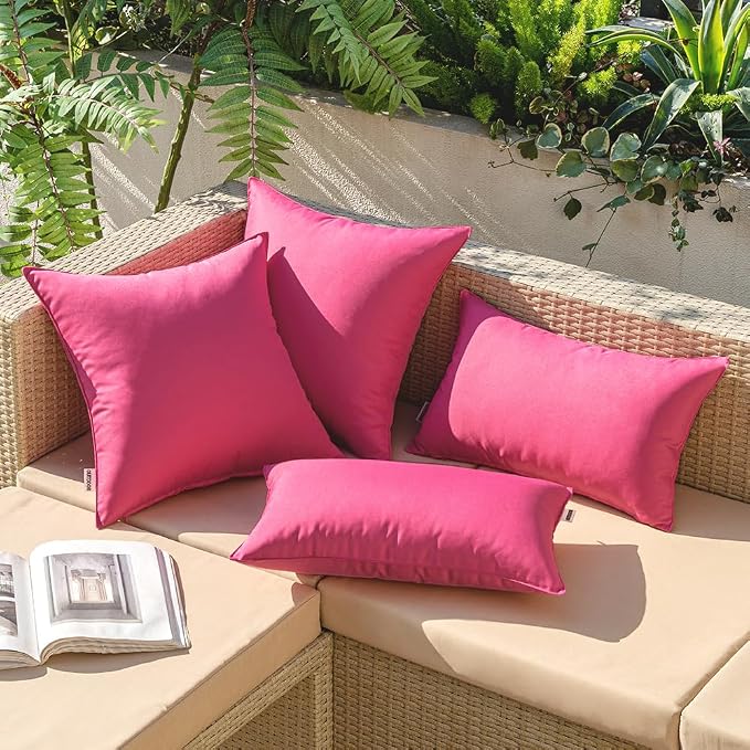 MIULEE Decorative Outdoor Waterproof Pillow Covers 18x18 Hot Pink | Decorative Patio Furniture,Pack of 2,Accent Square Soild Throw Pillow Covers,Summer Garden Tent Couch Sofa