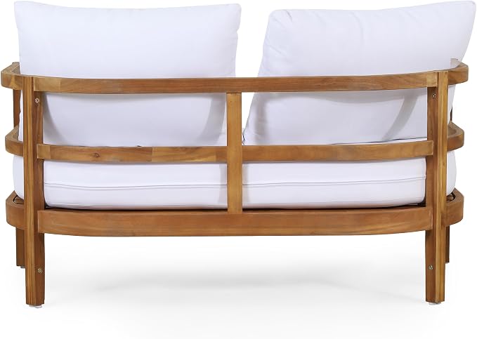 Christopher Knight Home Molly 5-Piece Patio Furniture Set, Solid Wood Outdoor Conversation Set with Coffee Table, Outdoor Sofa Set with Loveseat, Club Chairs And 3-Seater Sofa for Backyard, Teak+White
