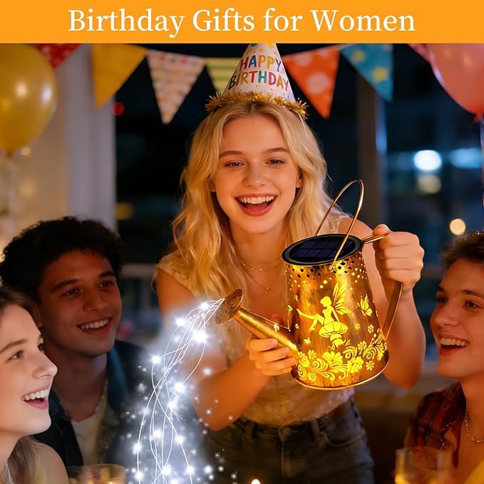 YJFWAL Solar Watering can with Lights, Gifts for Mothers Day Mom Grandma Women Birthday, Waterproof Gardening Gifts Watering Can with Cascading Lights Outdoor Decor for Garden Patio Yard Pathway
