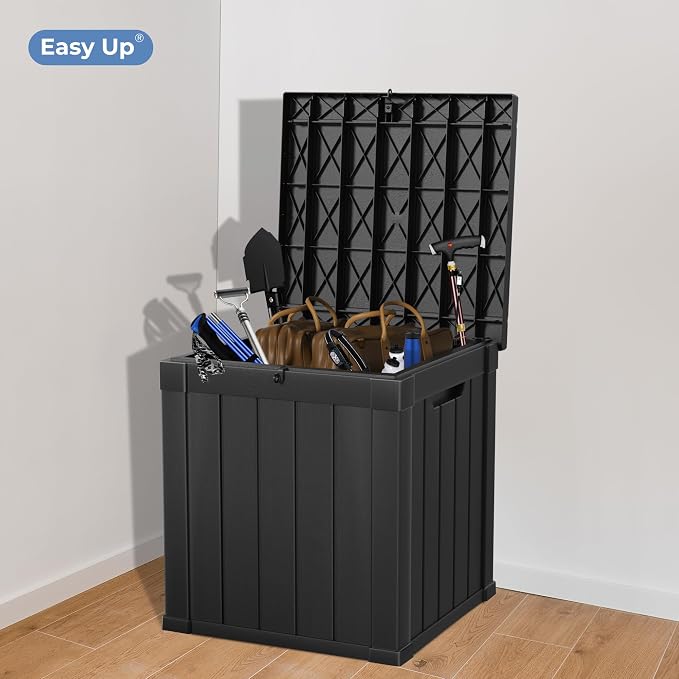 EasyUp 51 Gallon Outdoor Storage Box, Outdoor Deck Boxes for Garden Tools Equipment,Cushions and Patio Storage,Lockable and Resin,Easy to Install(Black)