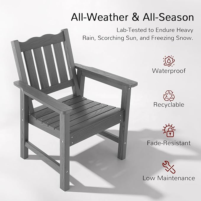 Stoog All-Weather Outdoor & Garden Chair, Patio Dining Chairs with 400 lbs Weight Capacity, Curveback Patio Chair for Backyard, Porch, Pool and Deck, Grey