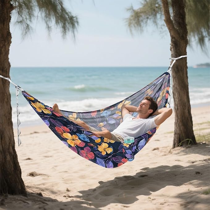 Camping Hammock Outdoor Hammocks for Outside Flower Dark 1 Beach Trees Portable Lightweight with Pockets Tree Straps Indoor