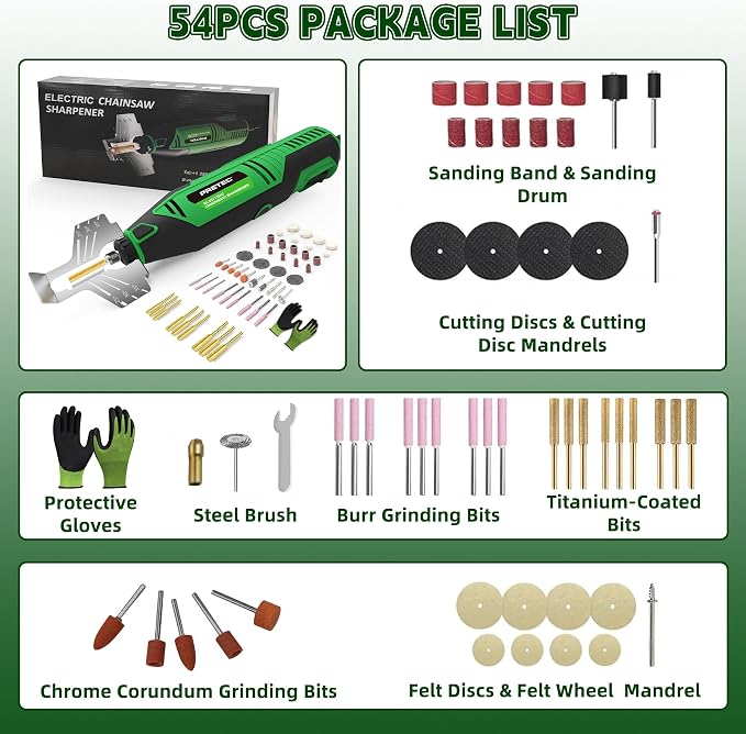 Electric Chainsaw Sharpener Kit, Multi-Purpose Rotary Tool Kit - Chain Saw Sharpener Tool with 54PCS Accessories Angle Attachment Sharpening Wheel Bits for All Chainsaw Chains & DIY Crafts