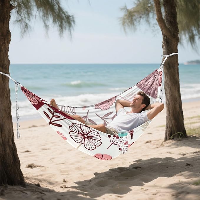 Floral Frame Outdoor Hammock with Tree Straps for Outside Beach Patio Garden