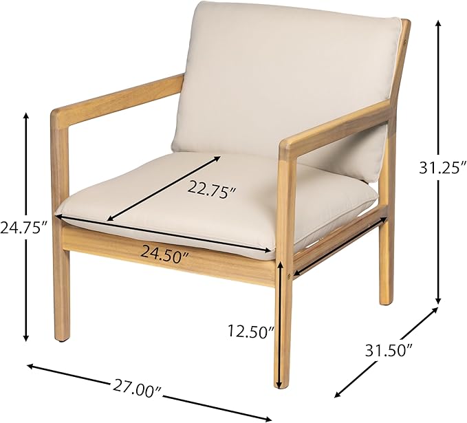 Christopher Knight Home Hearth Patio 4 Pieces Conversation Set, Acacia Wood Loveseat and Accent Armchairs, Slat Panel Coffee Table, Side Table with Sofa Chairs Chat Set for Garden Yard, Light Teak