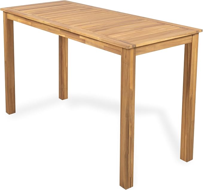 GDFStudio 60" Outdoor Acacia Wood Dining Table Rectangle Counter Height Table for Outdoor Lawn Backyard Garden Deck, Light Teak
