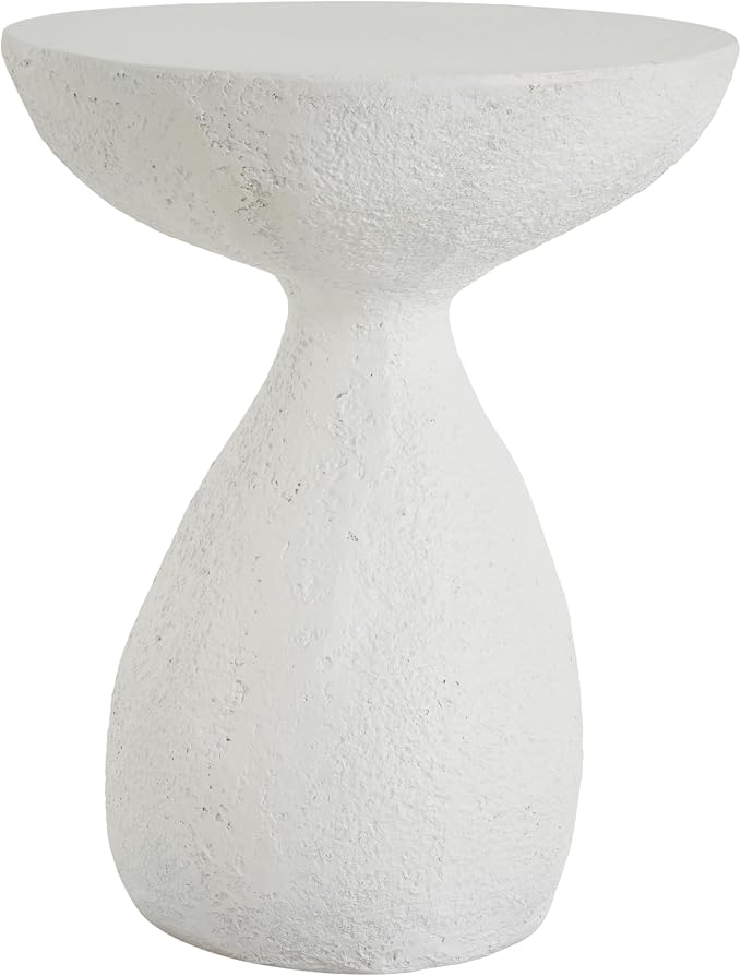 Outdoor Side Table, Modern Organic MGO Accent End Table for Patio, Living Room, White Textured Stone-Look