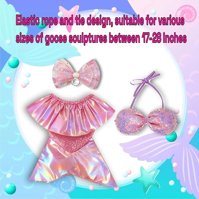 Mermaid Porch Goose Outfits, Summer Lawn Goose Statue Bikini Costume, Cement/Plastic Goose Clothes Swimsuit,23" Yard Goose Statue Patio Garden Decoration(Pink)