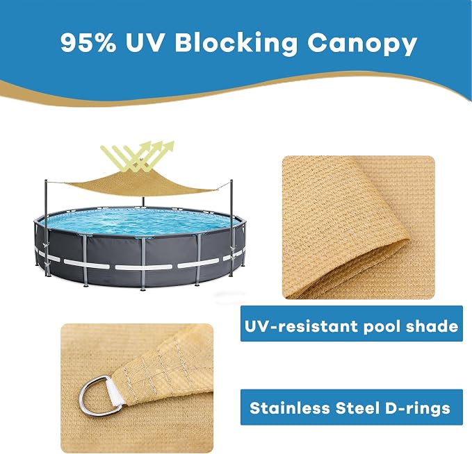 Pool Canopy Sunshade, Heavy Duty Above Ground Pool Shade with 7.55ft Adjustable Poles, Triangle Pool Shade Canopy with UV Block, Sail Shade for Above Ground Swimming Pools. (20-24ft)