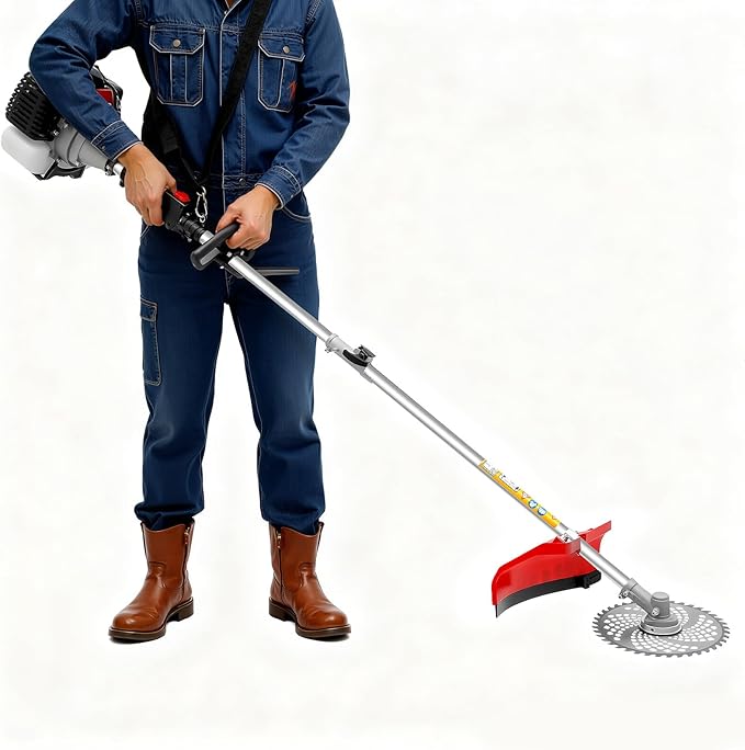 52cc Weed Wacker Gas Powered, Weed Eater, String Trimmer, Edger, Pole Saw Chainsaw,7-in-1 Attachment with Aluminum Shaft, 1000ml Fuel Tank for Weeding, Landscaping & Farm Maintenance