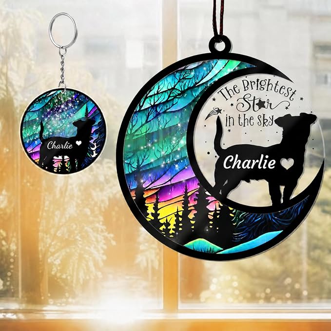 Dog Memorial Suncatcher, Personalized with Name and Dog Breeds, Custom Pet Loss Suncatcher, Gifts for Pet Lovers, Memorial Ornament Loss of Pet Sympathy Gift, in Loving Memory for Loss Dog