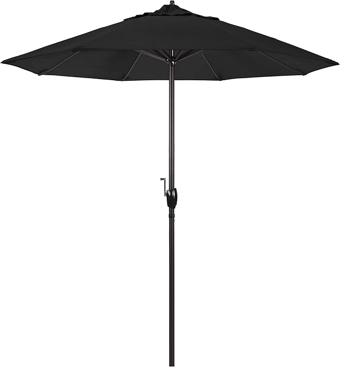 California Umbrella 7.5' Round Sunbrella Aluminum Outdoor Deck, Pool or Patio Umbrella, Crank Lift, Auto Tilt, Bronze Pole, Black