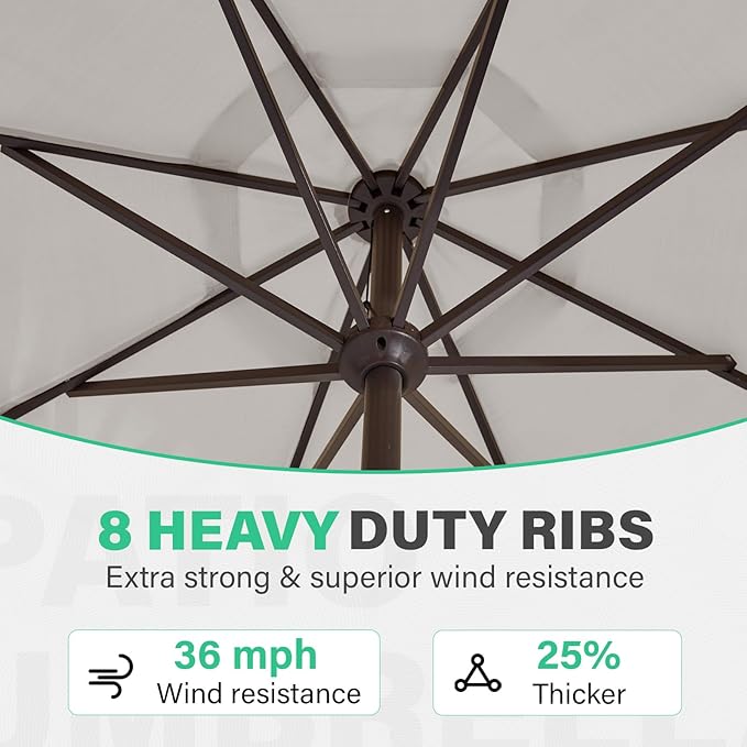 JEAREY 9 FT Patio Umbrella Outdoor, Table Umbrellas Market Umbrella w/Push Button Tilt/Crank, 8 Sturdy Ribs(Fog Gray)