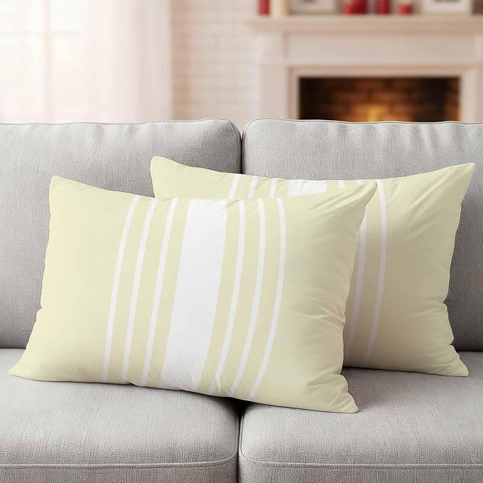 Cream White Stripe Outdoor Pillow Covers 20x12 Inch Lumbar Pillow Covers Set of 2 Waterproof Decorative Throw Pillow Cases Modern Rustic Vertical Striped Cushion Covers for Patio Furniture Garden