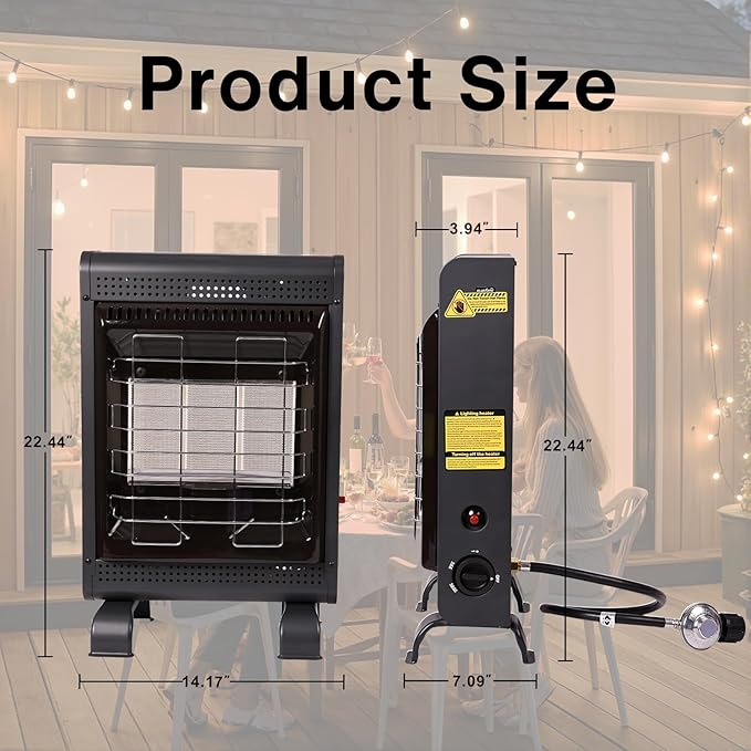 Propane Heater Indoor and Outdoor,18000 BTU Propane Patio Heater with ODS & Tip-over Protection, Outdoor Heaters with Gas Regulator & Hose Heat up to 450 Sq.Ft, for Patio, Garage, Camping,Workshops
