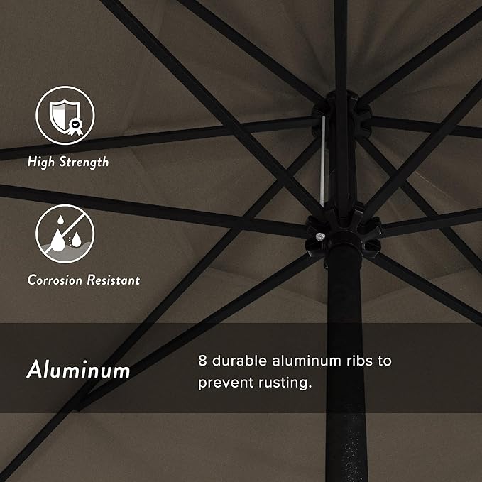 California Umbrella 7.5' Rd Aluminum Patio Umbrella, Crank Lift, Auto Tilt, Black Finish