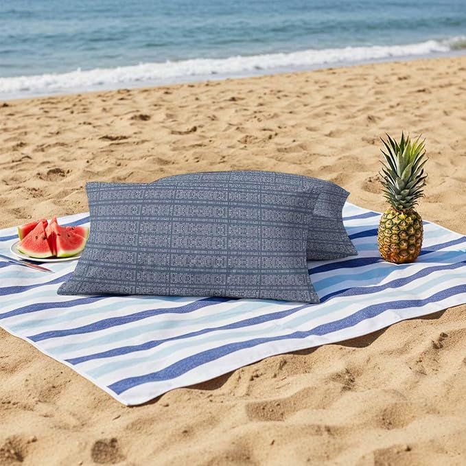 Outdoor Waterproof Throw Pillow Covers Set of 2 Stripes Grain Lumbar Pillowcases 20x12 Inches Navy Blue Solid Color Decorative Pillows Cushion Case Patio Pillows for Couch Bed Chair Garden