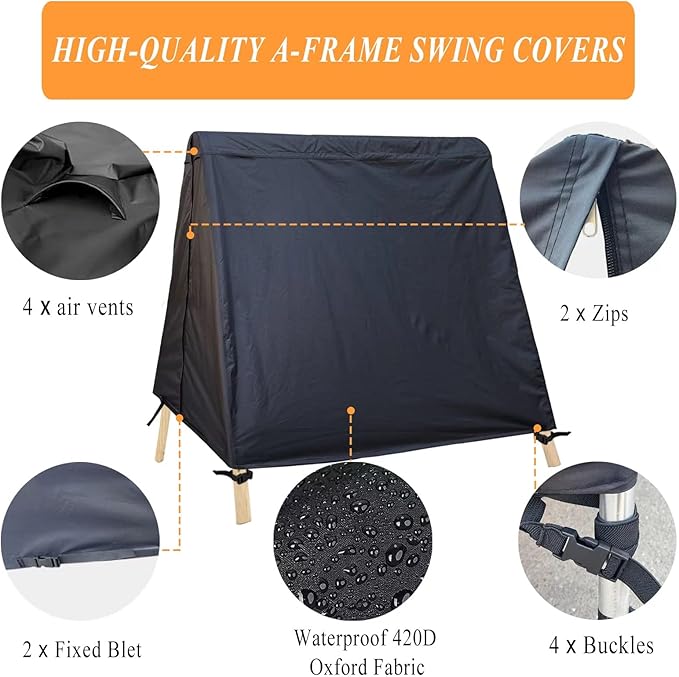 Patio Swing Cover A-Frame Swing Covers Waterproof 3 Seat UV Resistant Weather Protector for Outdoor Courtyard Patio Furniture 72x67x55 Inch